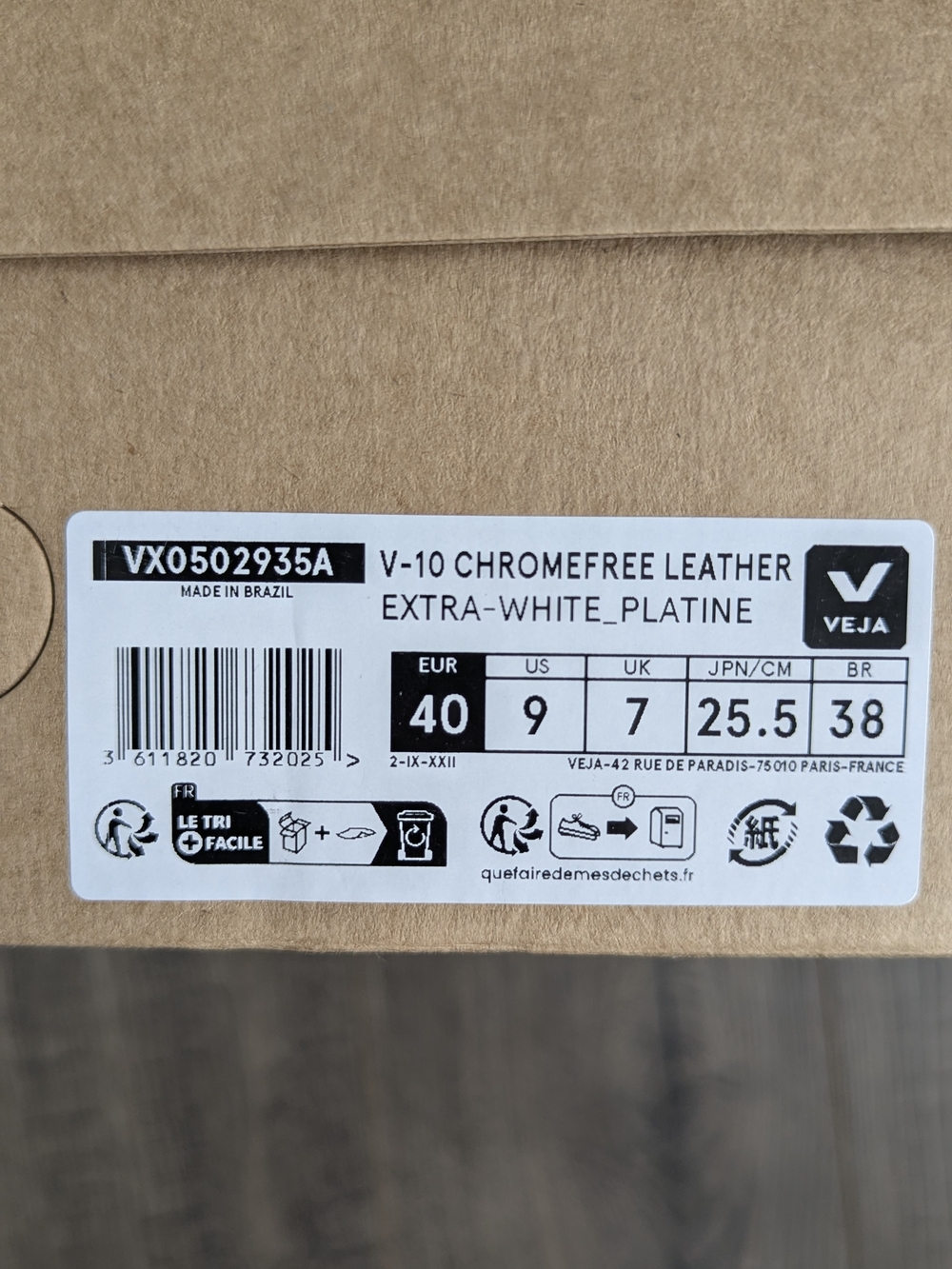 Veja V-10 Leather Sneakers in White with Gold/Beige Accents - Picture 6 of 6